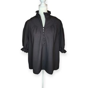 Tuckernuck Pomander Place Selena Blouse Puff Sleeve Black Large